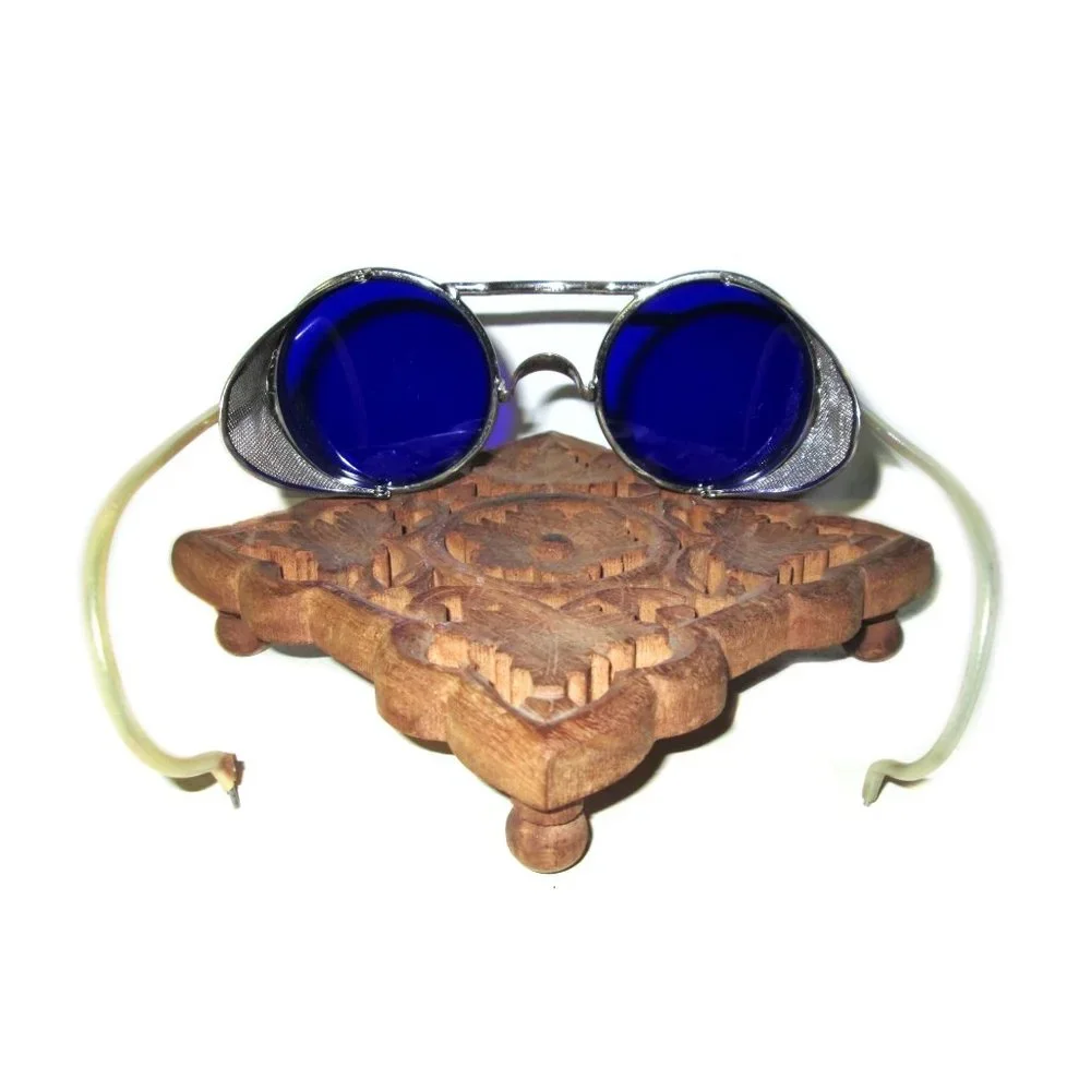 Antique Cobalt Blue Willson Sunglasses Goggles Old Vtg Steampunk Safety Glasses